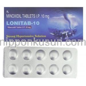 ミノキシジル（ロニテン ジェネリック）, Lonitab, 10mg 錠 (Intas)