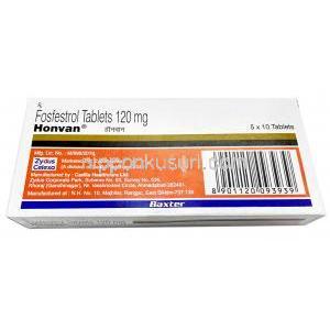 ホンバン, ホスフェストロール 120 mg,製造元： Zydus Cadila, 箱表面