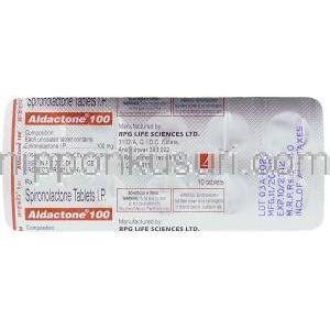 アルダクトン Aldactone, スピロノラクトン 25mg 錠 (RPG Life) 包装裏面