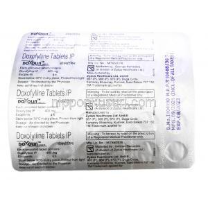 ドキソリン, ドキソフィリン　400mg, 製造元：Zydus Cadila,シート情報