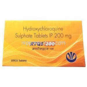 RTQS, ヒドロキシクロロキン　200mg, 製造元：Univentis Medicare Ltd, 箱表面