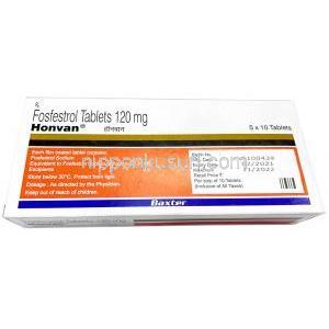 ホンバン, ホスフェストロール 120 mg,製造元： Zydus Cadila, 箱情報
