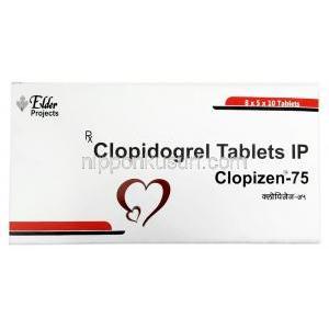 クロピゼン,  クロピドグレル 75mg, 製造元：Elder Pharmaceuticals Ltd, 箱表面