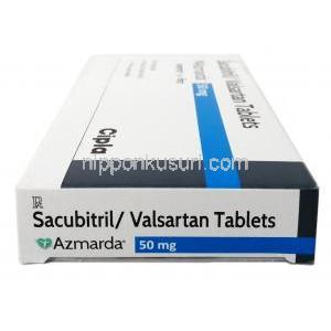 アズマルダ  50mg, サクビトリル 24mg, バルサルタン 26mg, 製造元：Cipla,箱側面