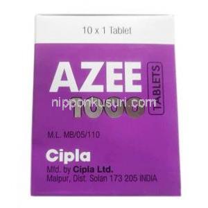 アジー, アジスロマイシン 1000mg, 製造元 Cipla, 箱側面