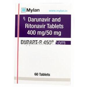 デュラート R, ダルナビル 400mg/ リトナビル 50mg, 60錠, 製造元：Mylan Pharmaceuticals,箱表面