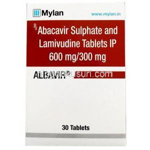 アルバビル,アバカビル 600mg/ ラミブジン 300mg, 30錠, 製造元：Mylan, 箱表面