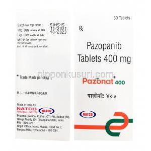 パゾナート, パゾパニブ 200mg, 30錠,製造元：Natco Pharma, 箱表面