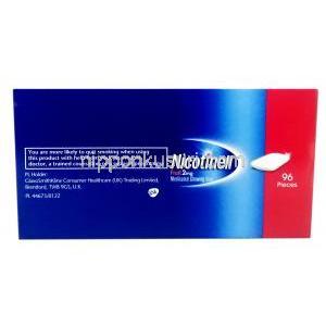 ニコチネル 薬用チューインガム,ニコチンポラクリリン 2mgフルーツ味 96個入り , 製造元：GSK,箱情報, 製造元