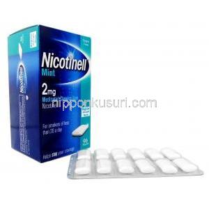 ニコチネル 薬用チューインガム,ニコチンポラクリリン 2mg, ミント味 96個入り , 製造元：GSK,箱, シート