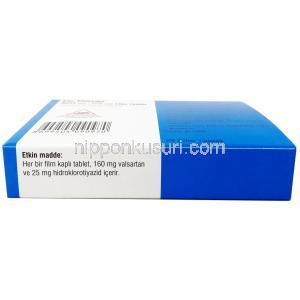 コディオバン, バルサルタン 160mg/ ヒドロクロロチアジド 25mg, 製造元:Novartis, 箱底面情報