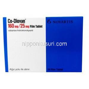 コディオバン, バルサルタン 160mg/ ヒドロクロロチアジド 25mg, 製造元:Novartis, 箱表面