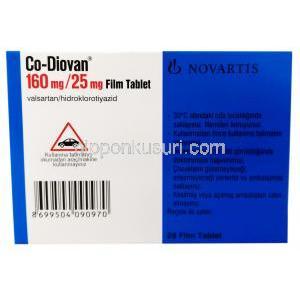 コディオバン, バルサルタン 160mg/ ヒドロクロロチアジド 25mg, 製造元:Novartis, 箱情報, 保管方法, 注意事項