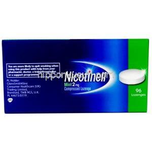 ニコチネル 薬用トローチ,ニコチンポラクリリン 2mg, ミント味 96個入り , 製造元：GSK, 箱情報, 製造元