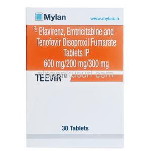 ティービル,エムトリシタビン 200mg/ テノホビル 300mg/ エファビレンツ 600mg,製造元：Mylan Pharma, 箱表面