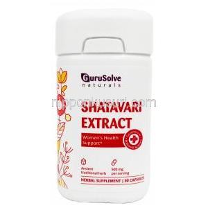 シャタバリ エキス, 500mg,60カプセル, 製造元：Gurusolve Naturals Inc, ボトル