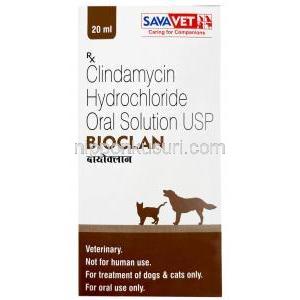 バイオクラン経口液 犬猫用,クリンダマイシン 25mg, 経口液 20ml, 製造元：Sava Vet, 箱表面