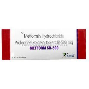 メトフォーム SR500メトホルミン徐放薬 500mg,製造元:Knoll, 箱表面