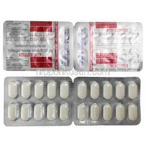 メトフォーム SR500メトホルミン徐放薬 500mg,製造元:Knoll, シート表面, シート情報