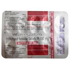 メトフォーム SR500メトホルミン徐放薬 500mg,製造元:Knoll, シート情報