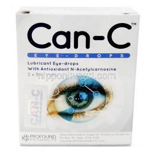 Can-C 点眼薬,　グリセリン 1% w/v / カルボキシメチルセルロース  0.3% w/v, 2本 x 5ml バイアル,製造元： Profound Products, 箱表面