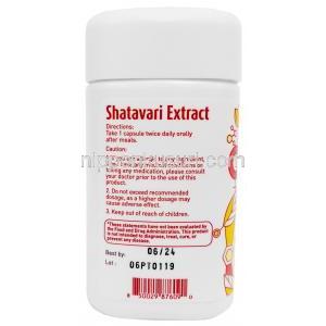 シャタバリ エキス, 500mg,60カプセル, 製造元：Gurusolve Naturals Inc, ボトル情報, 消費期限