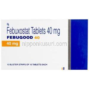 フェブグッド, フェブキソスタット 40mg, 製造元：Torrent Pharmaceuticals Ltd,箱表面