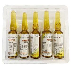 アルコビットC 注射,ビタミンC, 100mg, 5ml バイアル,製造元：Arco lifesciences pvt ltd,  バイアル 5本