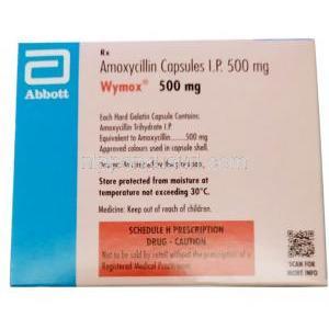 ワイモックス, アモキシシリン 500mg,  カプセル, 製造元：ファイザー, 箱情報, 保管方法, 注意事項