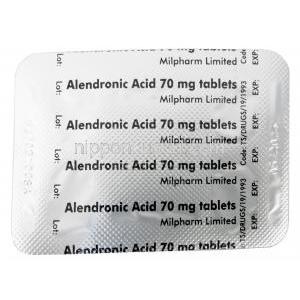 アレンドロン酸 70mg, 製造元：Milpharm Ltd,シート情報