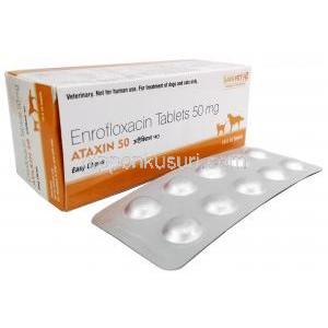アタキシン チュアブル, エンロフロキサシン50 mg, 製造元：SAVA Healthcare Limited,箱表面