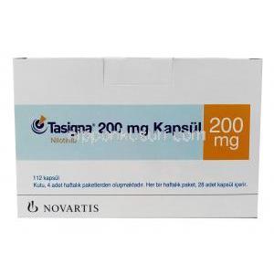 タシグナ, ニロチニブ 200mg, 28カプセル, 製造元：Novartis Turkey,箱表面（トルコ製）