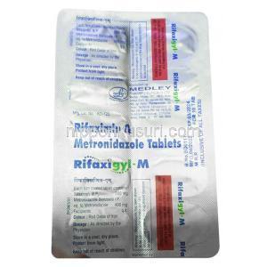 リファキシジル M,  リファキシミン 200 mg/ メトロニダゾール 400 mg,製造元： Medley Pharmaceuticals,  シート情報