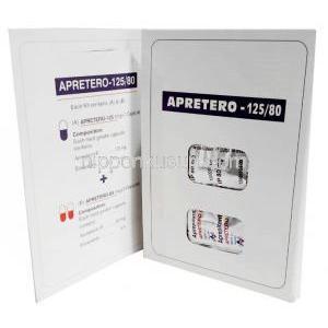 アプレテオ, 1 cap アプレピタント 125mg (1カプセル)+80mg(2カプセル), 1セット, 製造元: Hetero Drugs Ltd, 箱情報, 成分