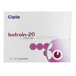 イソトロイン, イソトレチノイン 20mg, 製造元：Cipla, 箱表面