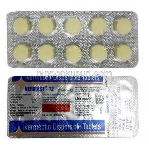 ベルマクト,イベルメクチン12mg, 口腔内崩壊錠, 製造元：Mankind Pharma, シート表面, 裏面