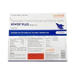 キオフ・プラス チュアブル錠, プラジカンテル 50mg,パモ酸ピランテル 144mg,, フェバンテル150 mg, 製造元:Sava Vet, 箱情報