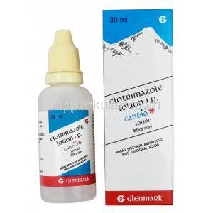 カンディッド ローション, クロトリマゾール 1% w/v, ローション 30mL, 製造元：Glenmark Pharmaceuticals, 箱表面, ボトル