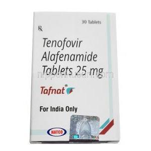 タフナット,  テノホビル 25 mg, 30 錠, 製造元：Natco Pharma, 箱表面