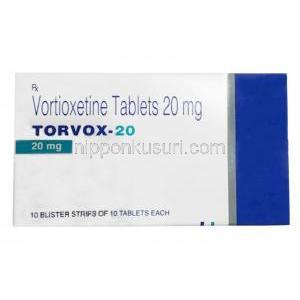 トルボックス 20, ボルチオキセチン 20mg, 製造元：Torrent Pharma, 箱表面