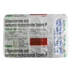 グリニル M , グリベンクラミド  5mg/ メトホルミン 500mg,製造元： Cipla, シート情報