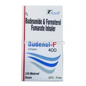 ブデノール-F 400, フマル酸ホルモテロール 6mcg/ ブデソニド 400mcg,
,インヘラー 120MD, 製造元: Knoll, 箱表面