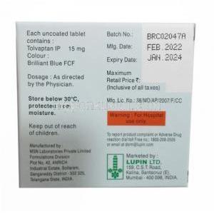 Resodim, Tolvaptan 15mg, レソディム,トルバプタン15mg, 4錠, 製造元：Lupin, 箱情報