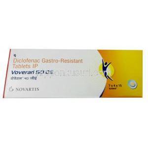 ボベラン 50 GE, ジクロフェナク 50mg, 15錠, 製造元：Novartis India, 箱表面