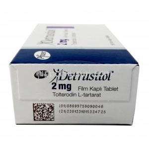 デトルシトール, トルテロジン 2mg, 56錠, 製造元：Pfizer, 箱側面