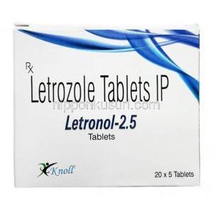 レトロノール,レトロゾール 2.5mg, 5錠, 製造元：Knoll Pharmaceuticals Ltd, 箱表面