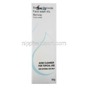 ベンソップ 洗顔料,過酸化ベンゾイル 4% w/w, 50g, 製造元：Salve Pharmaceuticals Pvt Ltd, 箱表面
