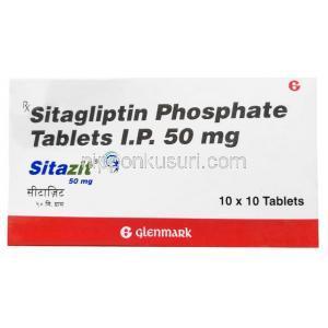 シタジット 50mg, シタグリプチン 50mg,製造元：Glenmark Pharmaceuticals, 箱表面