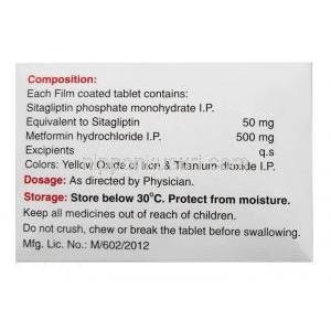 シタジット M, シタグリプチン 50mg/ メトホルミン 500mg, 製造元：Glenmark Pharmaceuticals, 箱情報