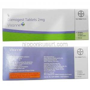 ビザンヌ, ジエノゲスト 2 mg, 製造元：Bayer,箱表面, 箱裏面